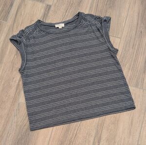 LOFT Striped Gray Short Sleeve Top